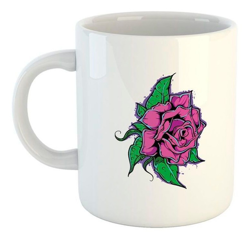 Taza De Ceramica Flores Hojas Dibujo Plantas