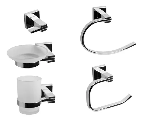 Set Kit De Baño 6 Piezas Completo Accesorios Cromado Kübel