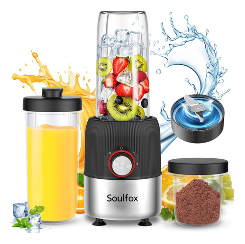 Soulfox Portátil 2 En 1 1000w Licuadora Eléctrica Para Frutas Y Verduras,motor Poderoso,gran Capacidad,fácil Limpieza