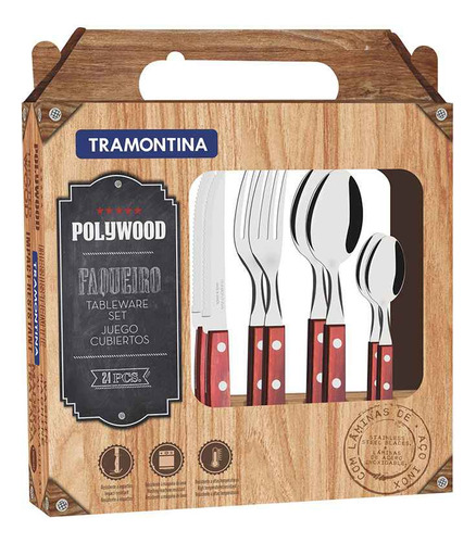 Set Cubiertos 24 Pz. Camping Asado Tramontina Mango Madera