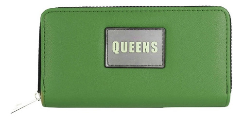 Billetera De Mujer Tarjeta Fichero Cuero Pu Diseño Elegante Color Verde