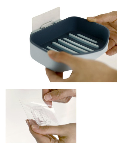 Imagen 4 de 6 de 2 Jaboneras Gris Porta Jabon Adhesivo Baño Organizador Pared