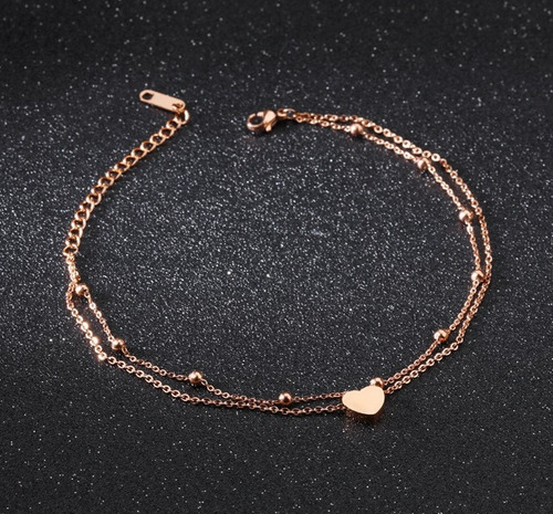Imagen 2 de 4 de Pulsera Tobillo Acero Inox Sweet Heart Rosado