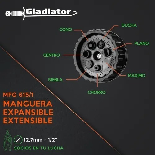 Manguera Riego Extensible Expansible 1/2 X 15mts Gladiator