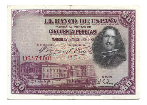 Liquido Billete De España 50 Pesetas 1928