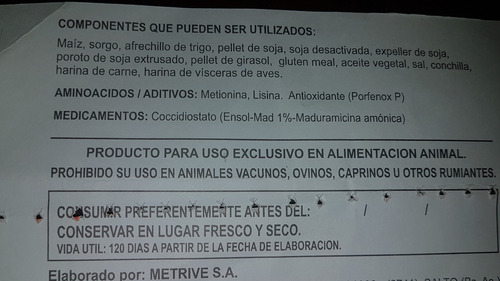 Alimento Metrive Parrillero Terminador Engorde Pollos 25 Kg.