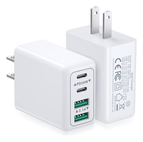 Cargador De Pared Usb C Rápido 40w 2 Unidades 4 Puertos