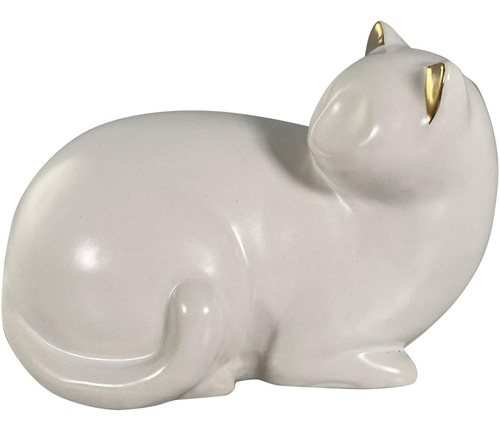 Gato Porcelana Blanco Orejas Doradas 14.5 X 10.5 X 11.5 Cm