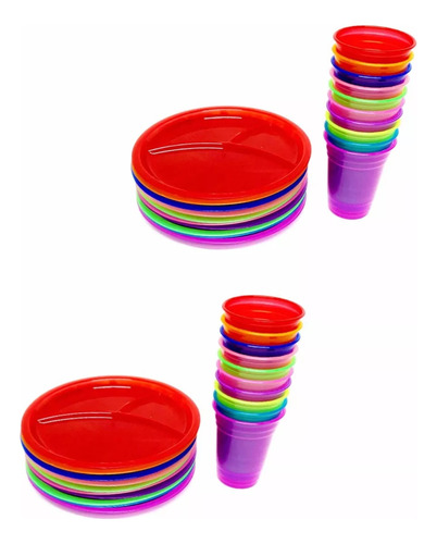 Kit Fiesta 25 Vasos (450ml)+ 25 Platos 3 Div (25cm) Colores