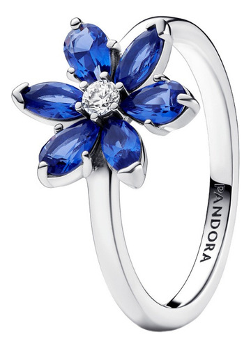 Anillo Pandora De Compromiso Flor Azul Brillante Original