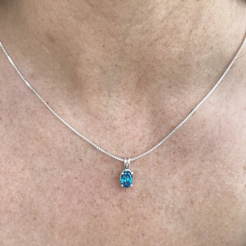Imagem 3 de 6 de Colar Topázio Azul Prata 925 Oval 8x6mm- Corrente Veneziana