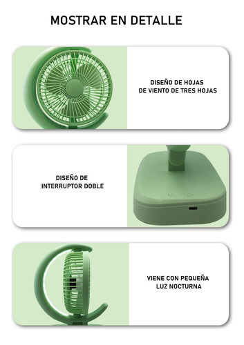 Ventilador Portátil 3 Velocidades De Viento Con Luz Led Verd Verde