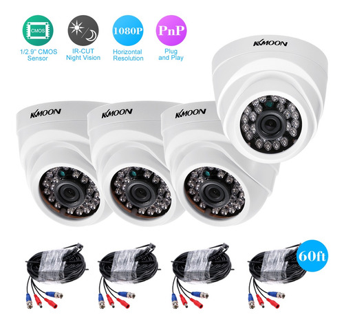 Imagen 5 de 9 de Kkmoon 4*1080p 2000tvl Ahd Domo Ir Cctv Cámara + 4*60ft