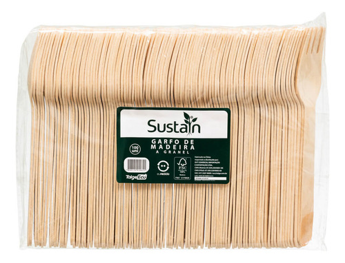 Garfo De Madeira A Granel Sustain 16cm Pacote Com 100 Un
