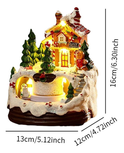 Figuras Navideñas Con Escena De Casa De Pueblo Iluminada