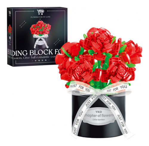 Rosas Flores Bloques Armables Construcción Botanical Bouquet 1 Rojo