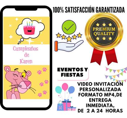 Vídeo Invitación De La Pantera Rosa  Entrega 2-24h Es Unisex