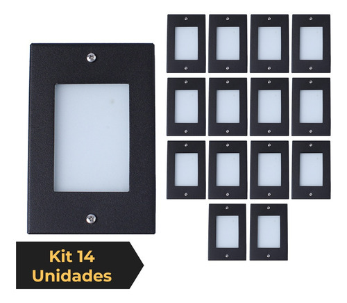 Kit 14 Balizador De Embutir Escada Parede Cx 4x2 Alumínio Cor Preto 110V/220V