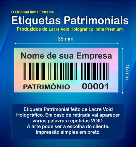 Etiqueta Patrimonial Void Holográfico 35x15 Mm 200 Unid