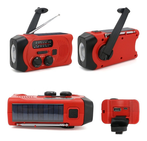 Radio Solar Emergencia Portatil Recargable Powerbank Luz Led Color Rojo