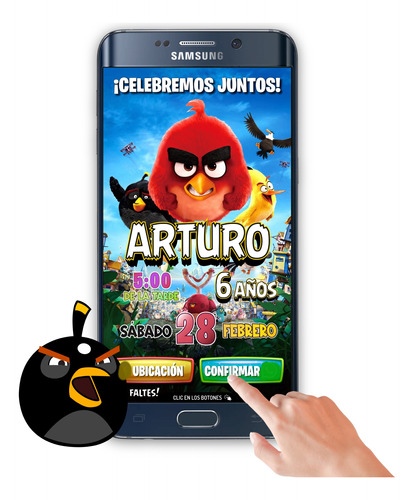 Invitación Interactiva Angry Birds Boton Mapa Y Confirmar