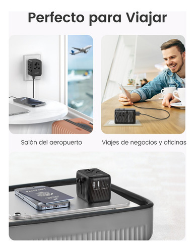 Adaptador Enchufe Viaje Universal Cargador 2 Usb Y 3 Tipo C