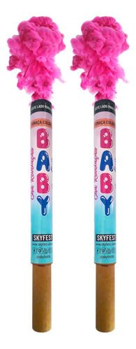 Kit Com 2 Fumaça Chá Revelação Bastão Baby Emotion Skyfest Cor Rosa