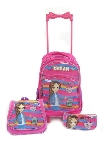 Kit Mochila Lancheira Infantil Rodinha Alça Escolar (3 Pçs)