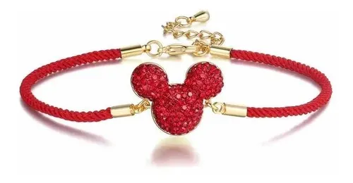 comprar Pulsera Mickey Mouse Cordón Y Circonita Roja