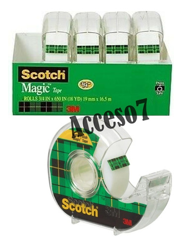 5 Dispensadores Cinta Adhesiva Scotch Magica Invisible 19mm