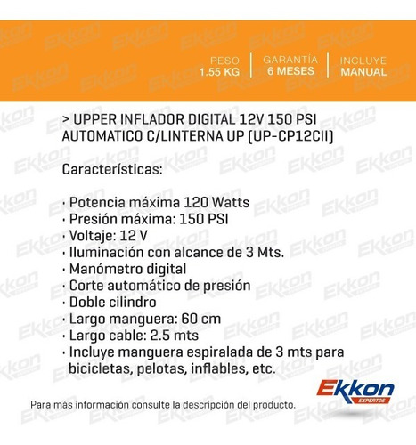 Imagen 2 de 8 de Inflador Digital Upper Mini Compresor Auto 12v Linterna