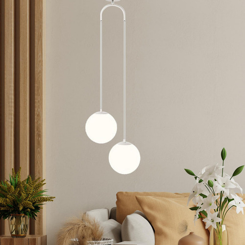 Lámpara Colgante De Techo Con Doble Globo, Pantalla Blanco