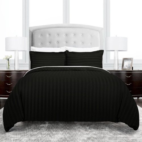 Imagen 1 de 5 de Set Duvet 8 Pzas Negro Líneas Microfibra Semidoble