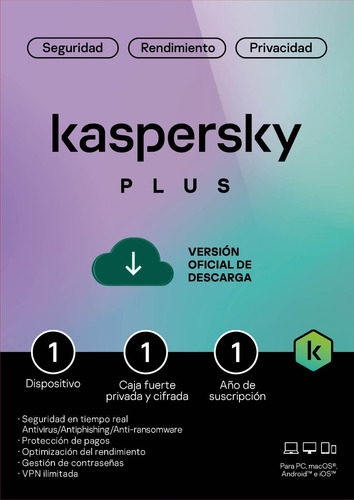 Kaspersky Plus 1 Dispositivo 1 Año Vpn Ilimitado