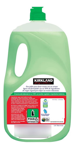 Jabón Para Lavar Trastes De Origen Vegetal Kirkland 2.66l