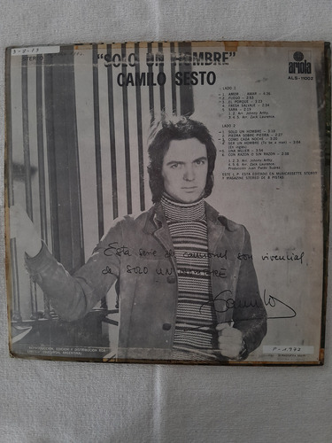 Disco Vinilo Camilo Sesto Solo Un Hombre Edición 1972 (Usado)