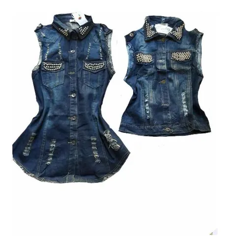 Colete jeans com perola 2025