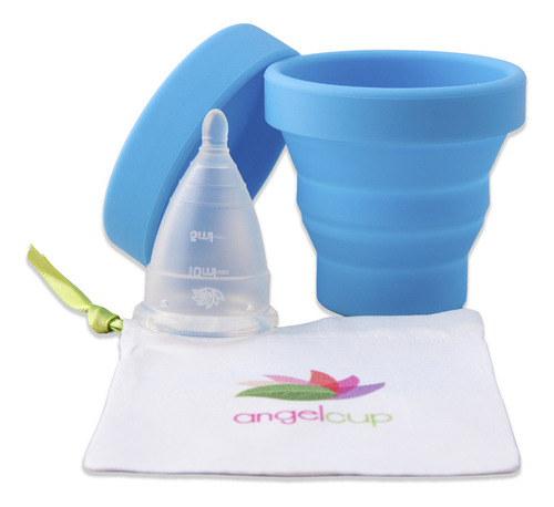 Copa Menstrual Angelcup De Silicona Certificada Color Cristal Talla Chica Con Vaso Esterilizador Azul Y Jabón En Gel 40ml Cristal Chica + Vaso Azul + Gel Bolsillo Grande
