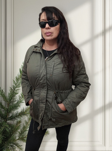 Parka Gabardina Mujer Verde Militar