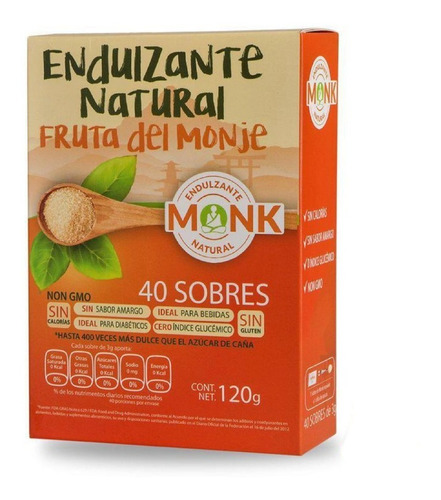 Caja Monk Endulzante Natural Fruta Del Monje 40 Sobres 3g