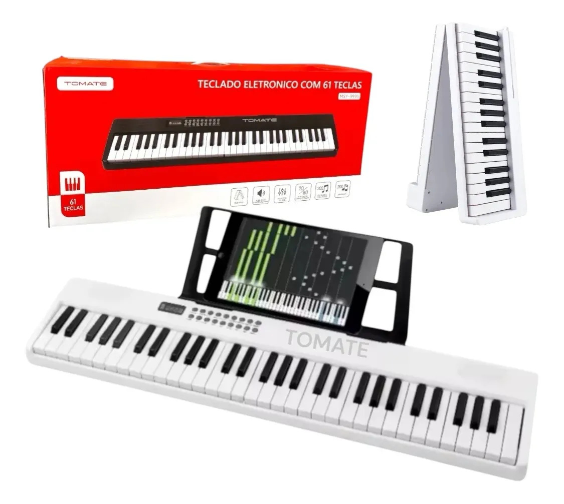 Teclado Eletrônico Dobrável Tomate MSY-9995 de 61 Teclas para Iniciante