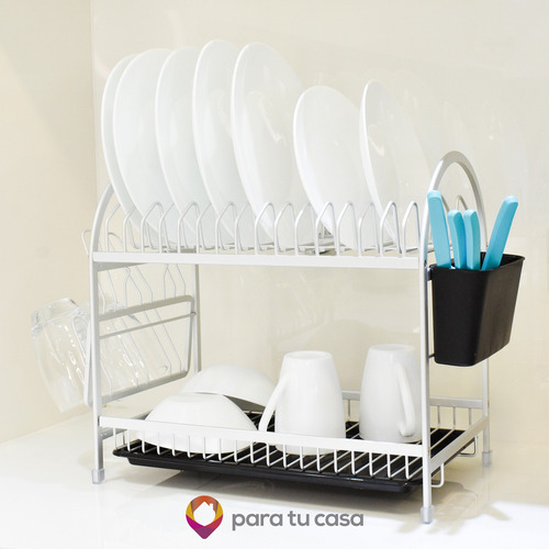Imagen 8 de 10 de Secaplatos Escurridor Platos Y Cubiertos Aluminio 2 Niveles