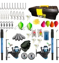 Comprar 2 Kit Combo Pesca Completo Cañas + Reeles Caja Accesorios