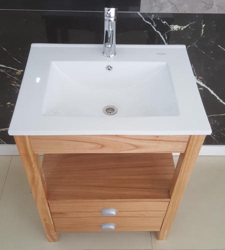 Vanitory 62x47 Color Miel 2 Cajones Con Bacha De Loza