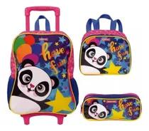 Comprar Kit Mochila Grande Rodinha Lancheira Estojo Escolar Panda