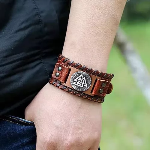 2 Brazaletes Cuero Nordico Brazalete Vikingo Pulseras Hombre