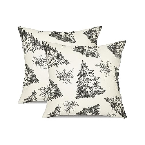 Fundas De Almohada Navideñas 18x18, Set De 2 Árbol Na...