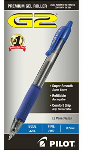 Pilot G2, Bolígrafo Retráctil, Tinta Gel Azul, Usa