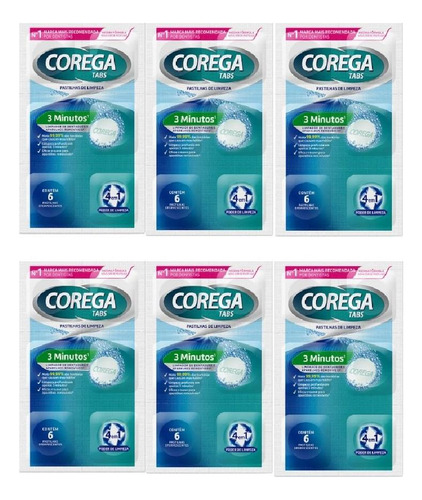 Kit Corega Tabs Limpeza 3 Minutos C/6un De 6 Pastilhas Cada