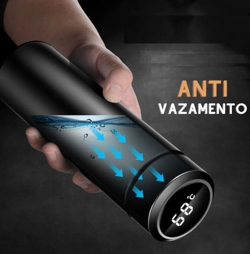 Botella térmica de acero inoxidable con termómetro digital LED, 500 ml, color azul